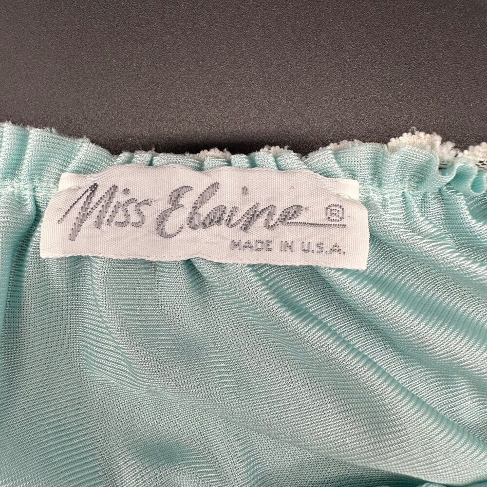 Vintage Nightgown Pajamas Aqua Nylon Lace Ruffle Sleeves Miss Elaine USA Medium - Picture 5 of 11